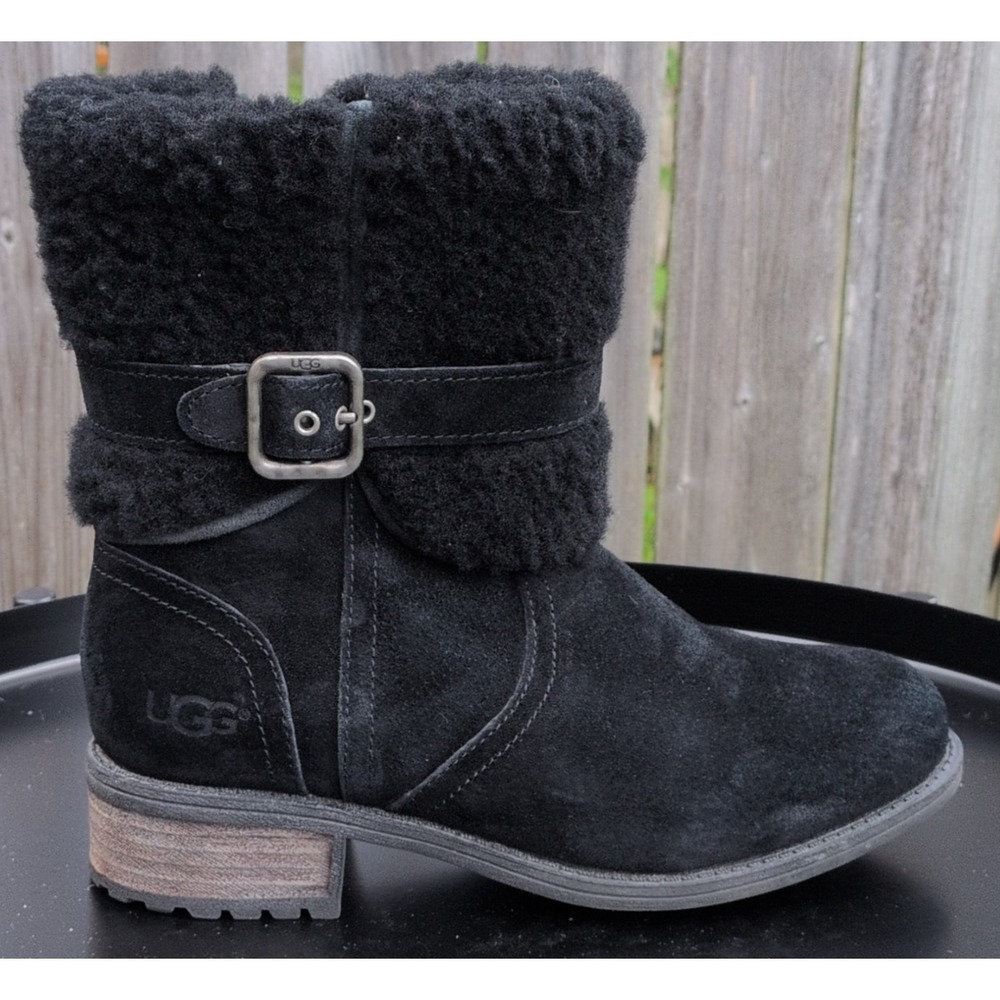 UGG Australia Boots Blayre II Women's 5 Black Suede Leather Shearling Buckle